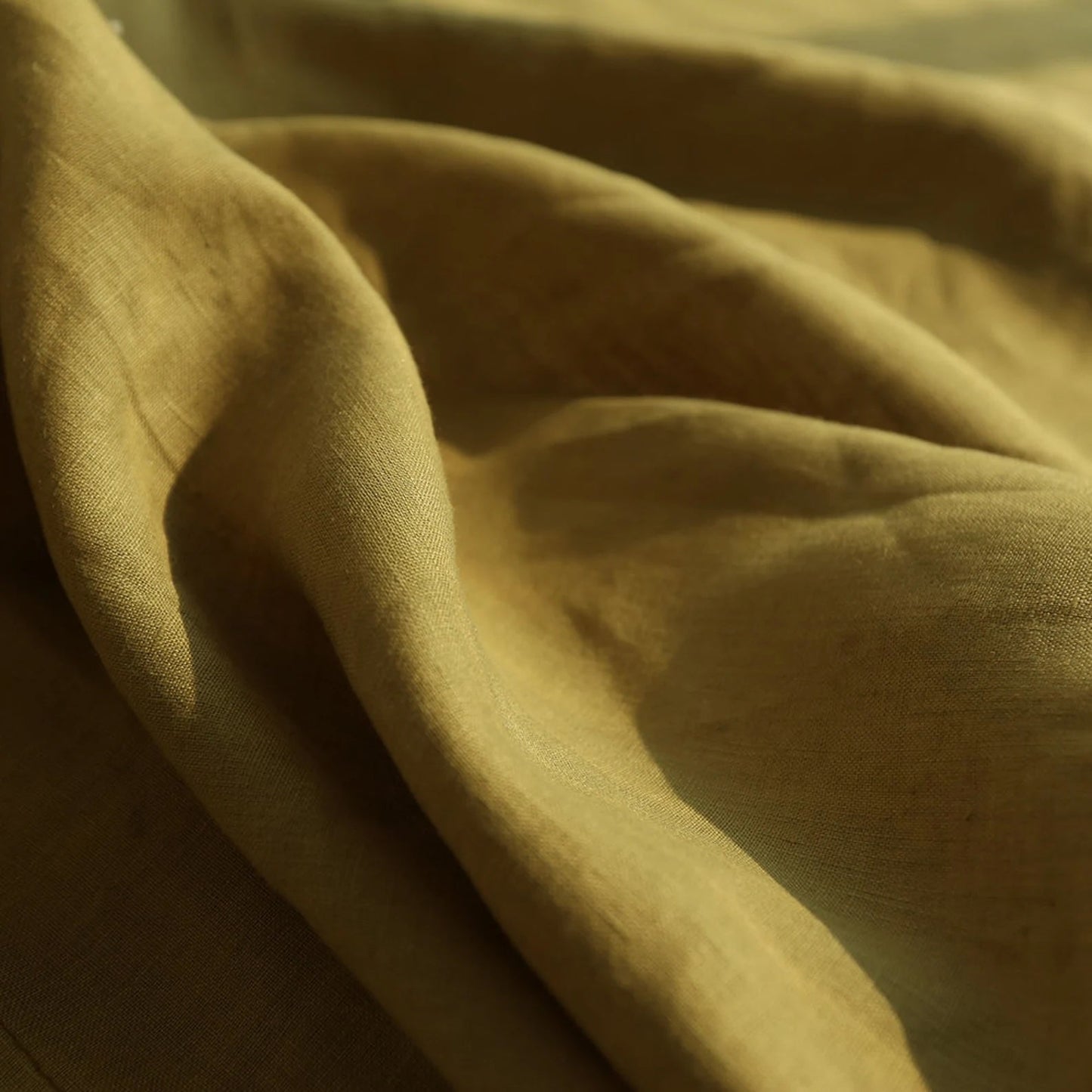Golden Olive Linen Fabric by the Meter, Medium Weight, Pre-Washed, Extra Wide 110 Inch