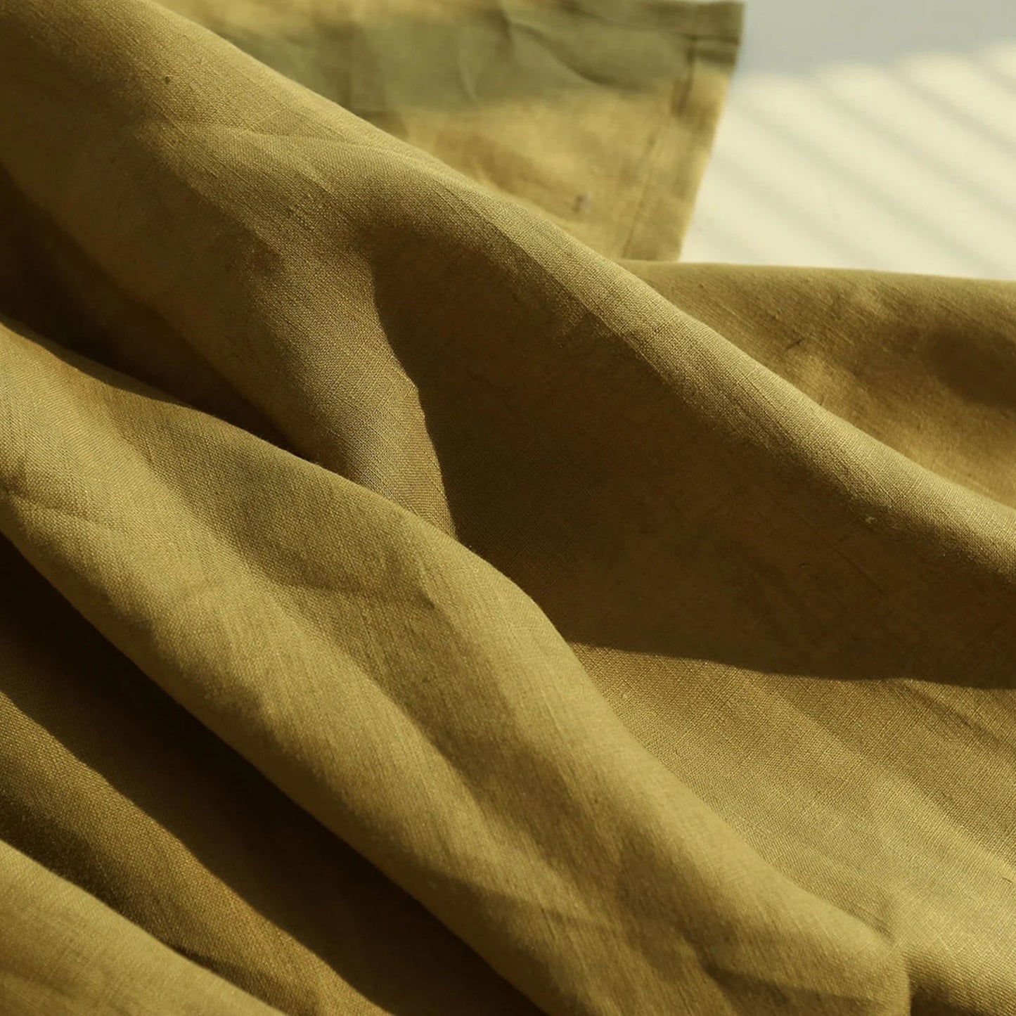 Golden Olive Linen Fabric by the Meter, Medium Weight, Pre-Washed, Extra Wide 110 Inch