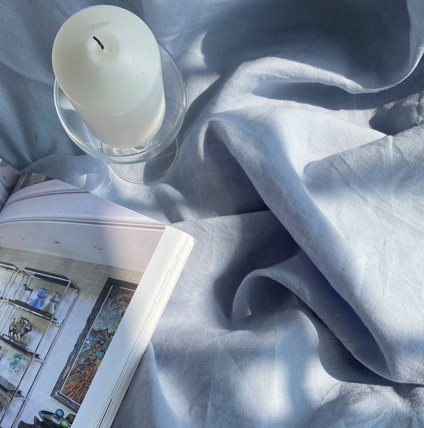 Powder Blue Linen Fabric by the Meter, Medium Weight, Pre-Washed, Extra Wide 110 Inch
