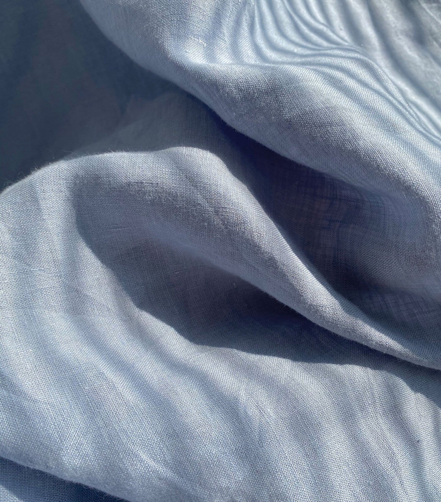 Powder Blue Linen Fabric by the Meter, Medium Weight, Pre-Washed, Extra Wide 110 Inch