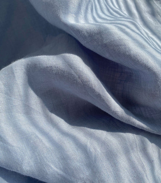 Powder Blue Linen Fabric by the Meter, Medium Weight, Pre-Washed, Extra Wide 110 Inch