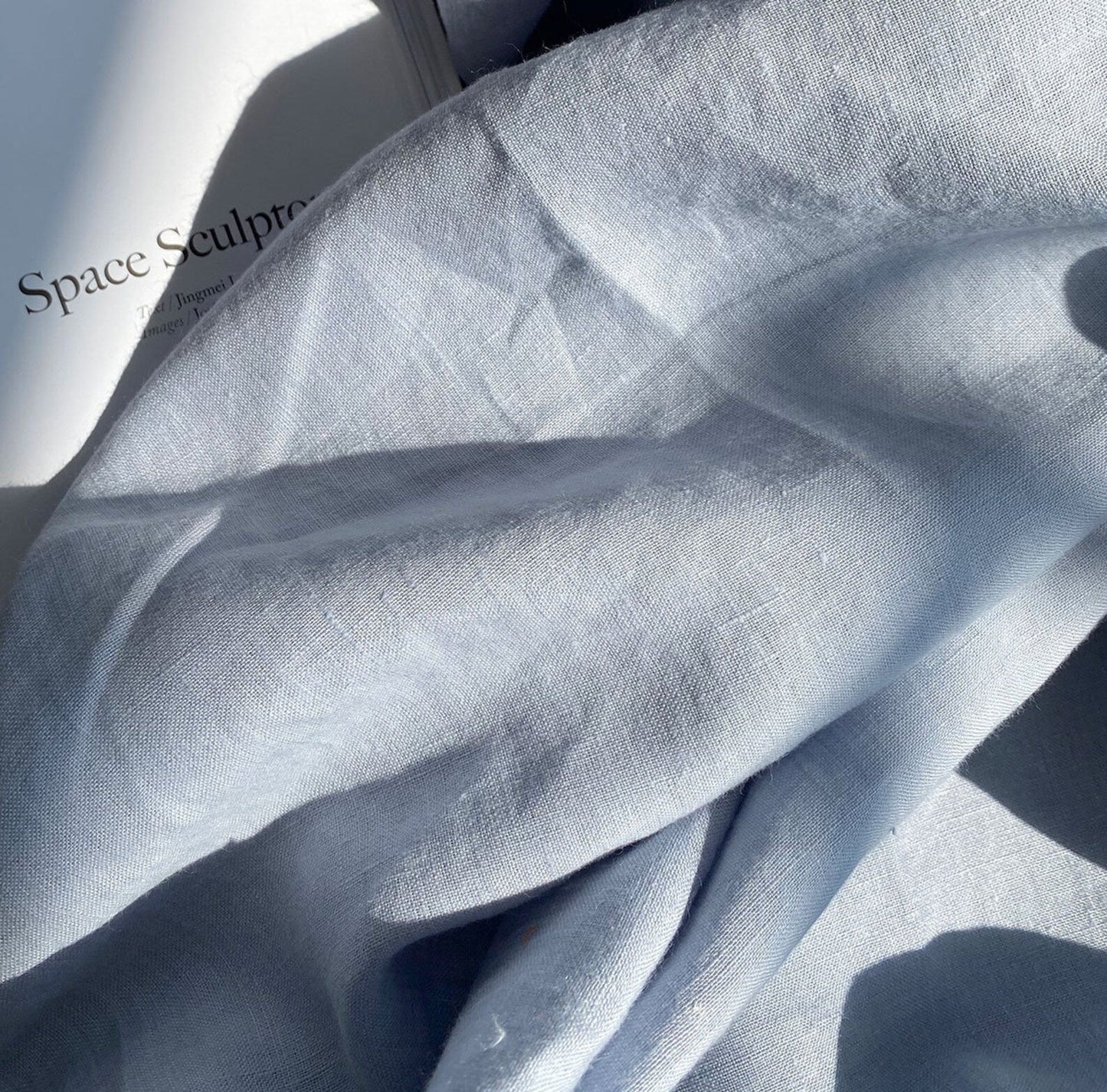 Powder Blue Linen Fabric by the Meter, Medium Weight, Pre-Washed, Extra Wide 110 Inch