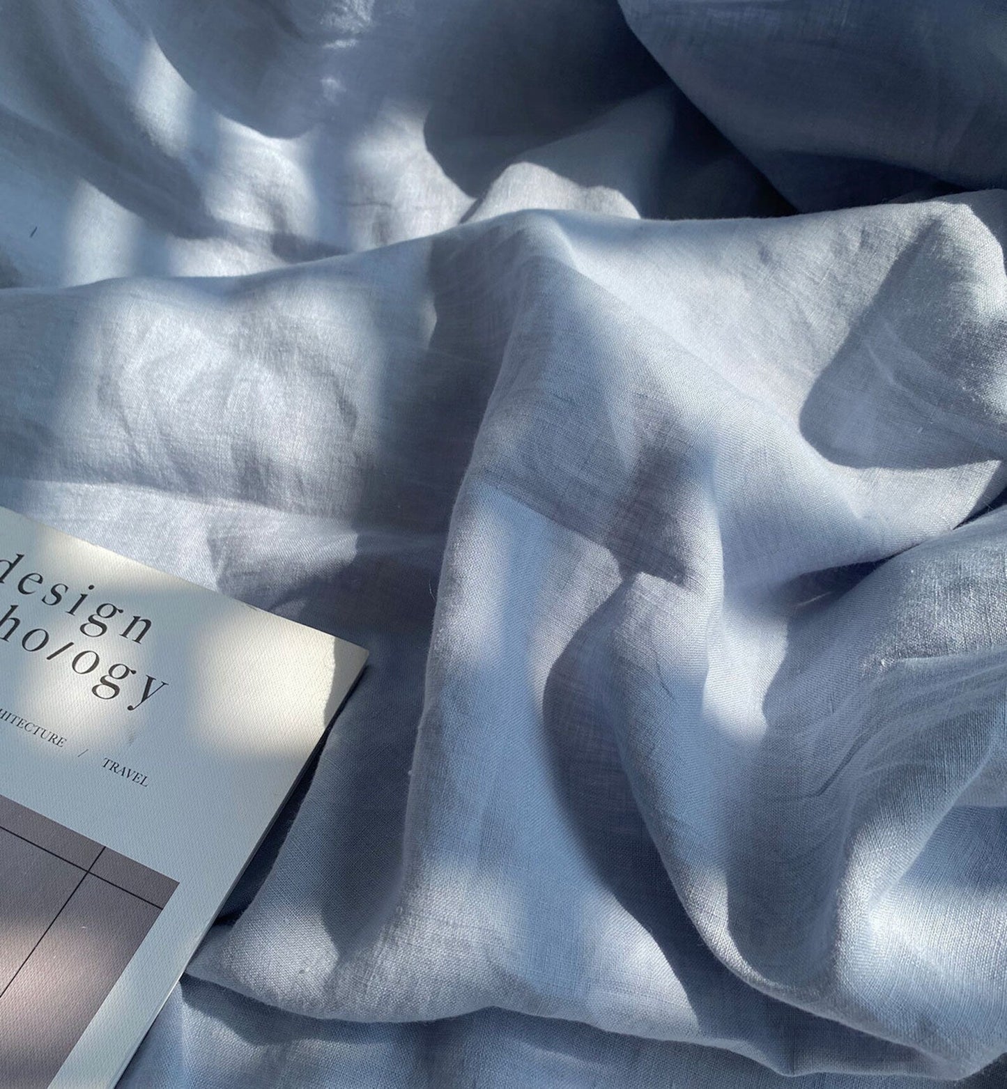 Powder Blue Linen Fabric by the Meter, Medium Weight, Pre-Washed, Extra Wide 110 Inch