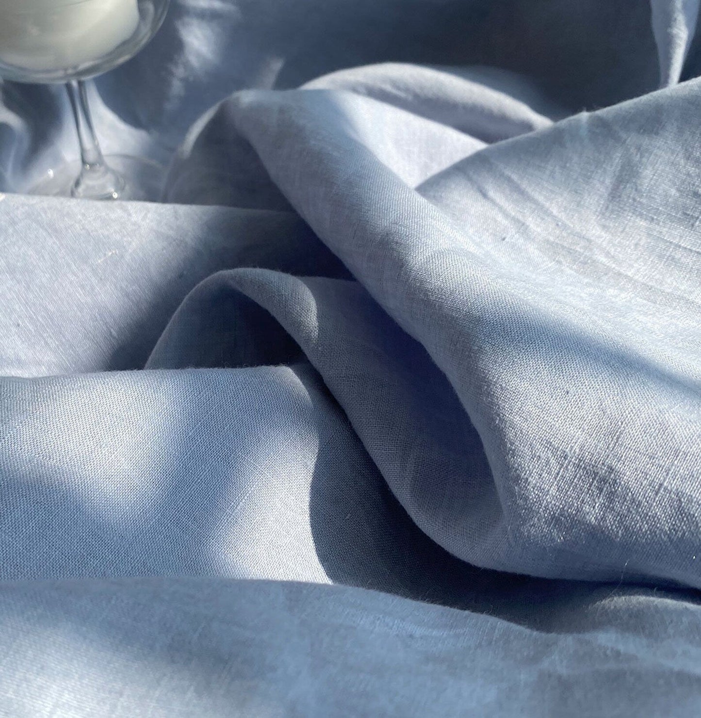 Powder Blue Linen Fabric by the Meter, Medium Weight, Pre-Washed, Extra Wide 110 Inch