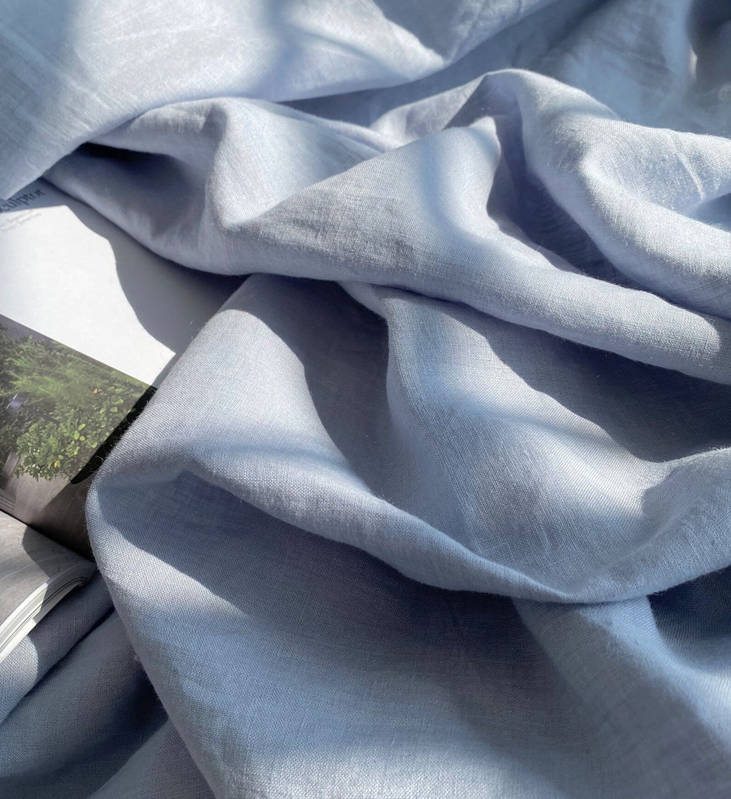 Powder Blue Linen Fabric by the Meter, Medium Weight, Pre-Washed, Extra Wide 110 Inch