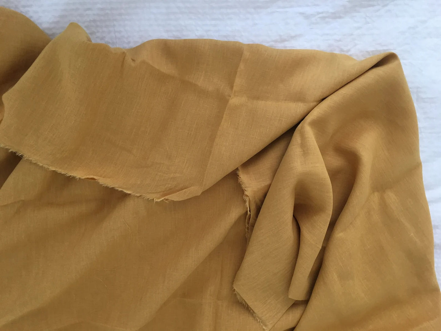Golden Mustard Linen Fabric by the Meter, Medium Weight, Pre-Washed, Extra Wide 110 Inch