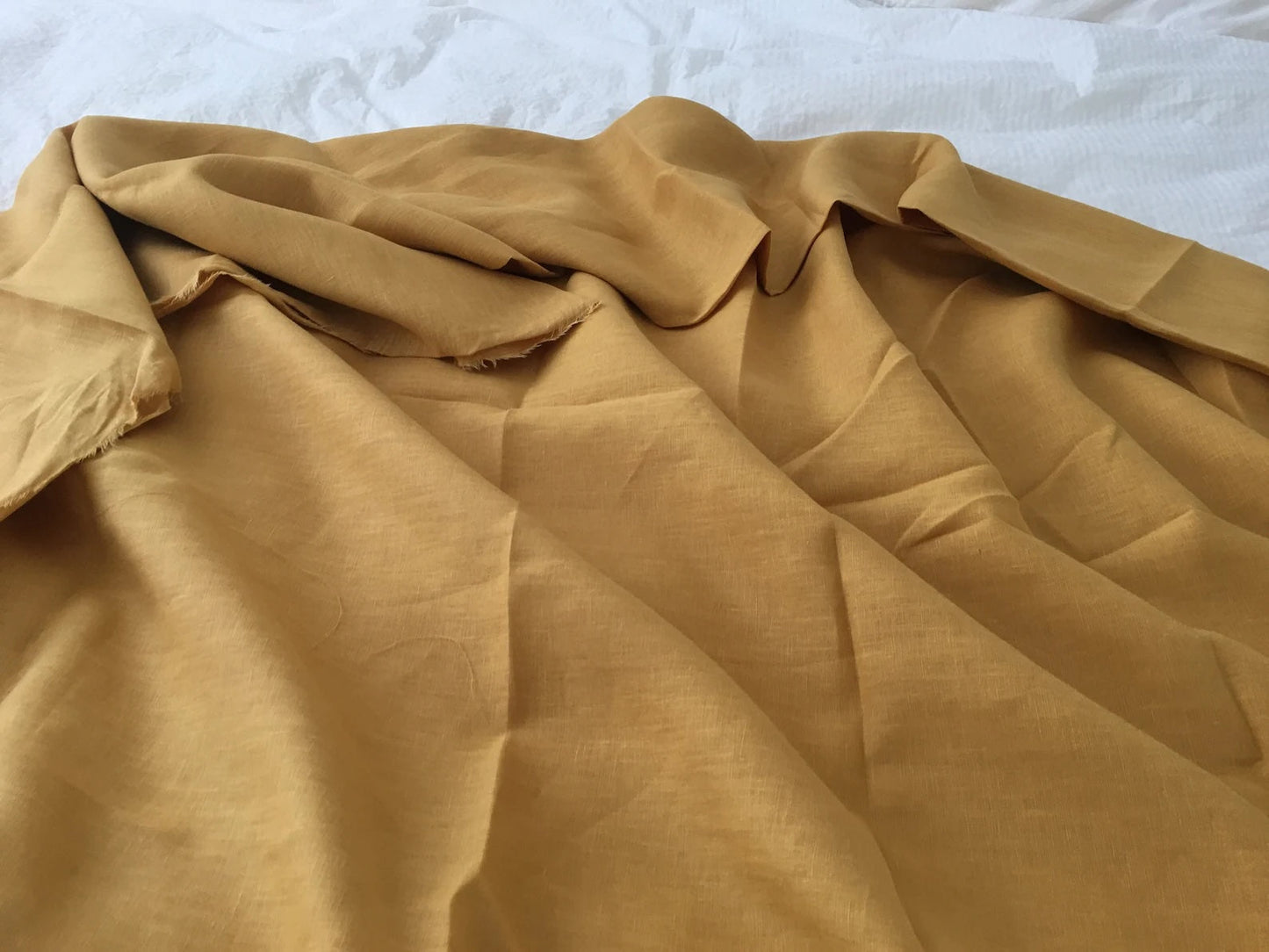 Golden Mustard Linen Fabric by the Meter, Medium Weight, Pre-Washed, Extra Wide 110 Inch