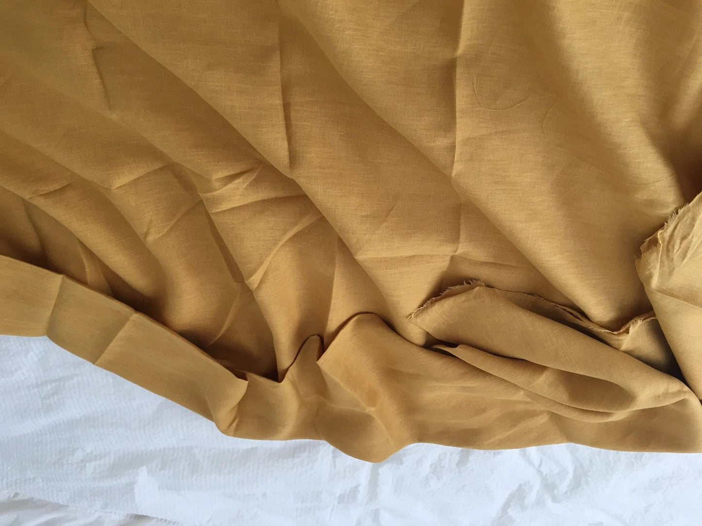 Golden Mustard Linen Fabric by the Meter, Medium Weight, Pre-Washed, Extra Wide 110 Inch