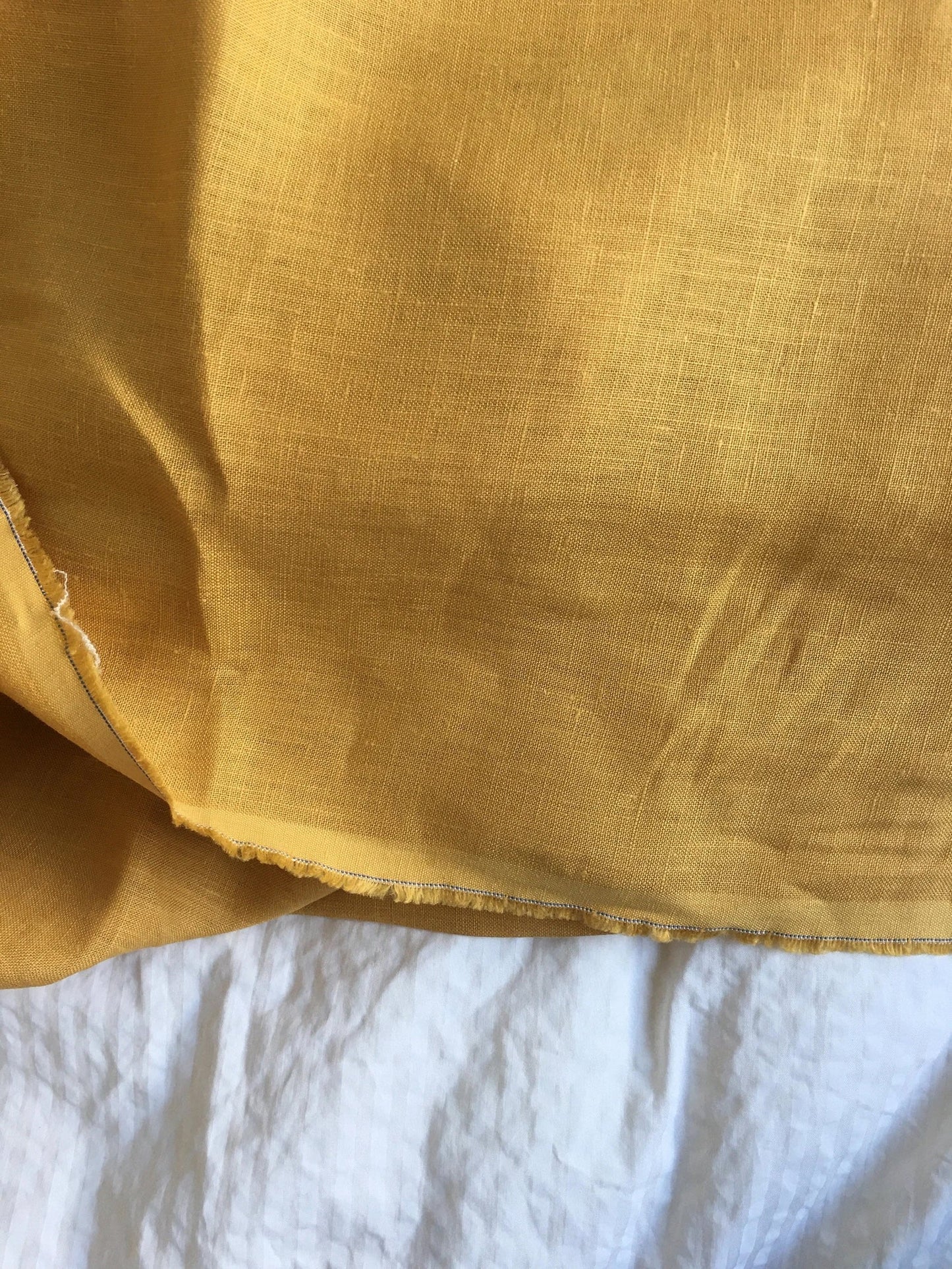 Golden Mustard Linen Fabric by the Meter, Medium Weight, Pre-Washed, Extra Wide 110 Inch