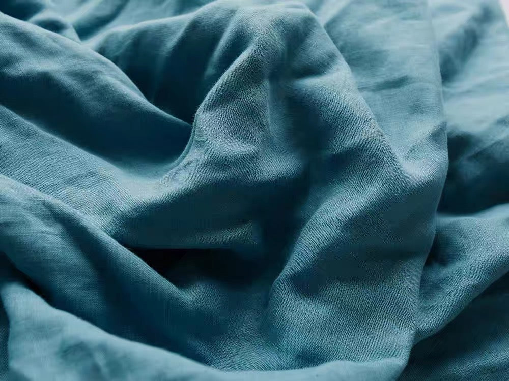 Dusty Teal Blue Linen Fabric by the Meter, Medium Weight, Pre-Washed, Extra Wide 110 Inch