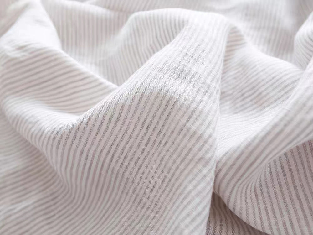 Fine Grey Striped Linen Fabric by the Meter, Medium Weight, Pre-Washed, Extra Wide 110 Inch