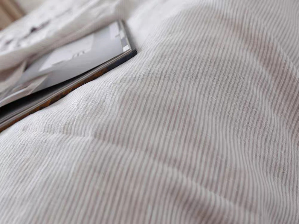 Fine Grey Striped Linen Fabric by the Meter, Medium Weight, Pre-Washed, Extra Wide 110 Inch