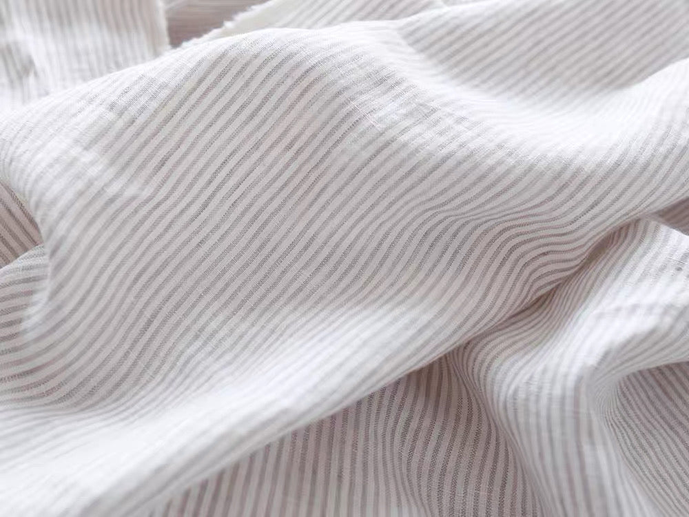 Fine Grey Striped Linen Fabric by the Meter, Medium Weight, Pre-Washed, Extra Wide 110 Inch