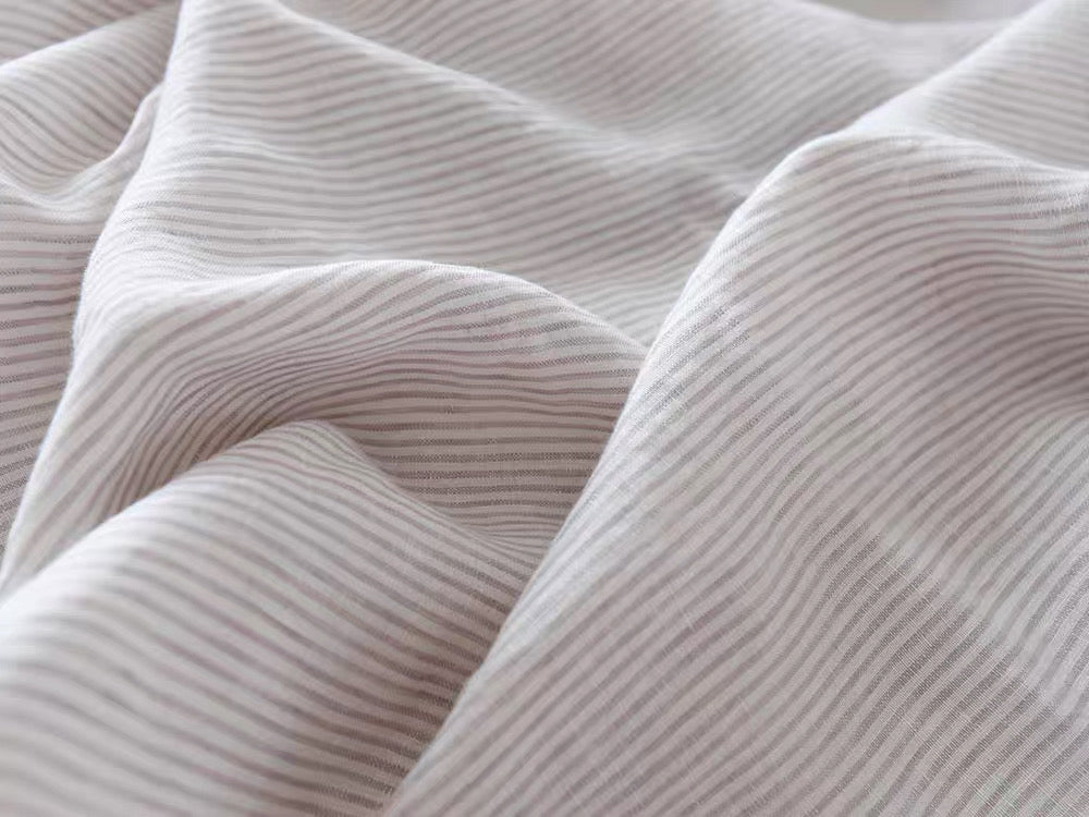Fine Grey Striped Linen Fabric by the Meter, Medium Weight, Pre-Washed, Extra Wide 110 Inch