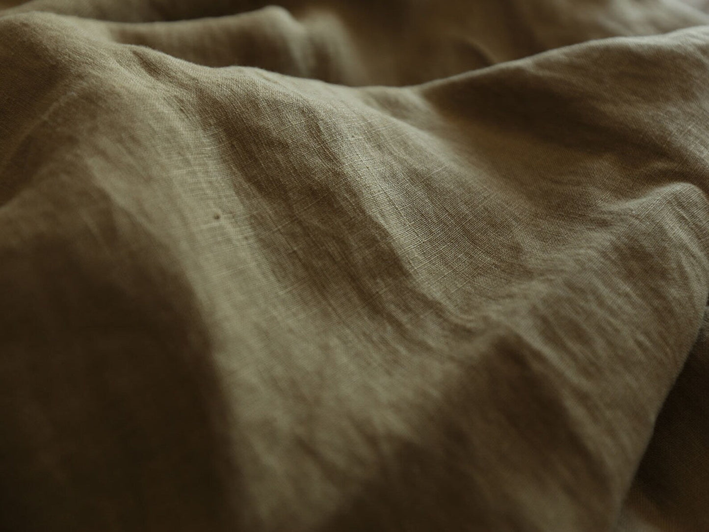 Moss Khaki Linen Fabric by the Meter, Medium Weight, Pre-Washed, Extra Wide 110 Inch