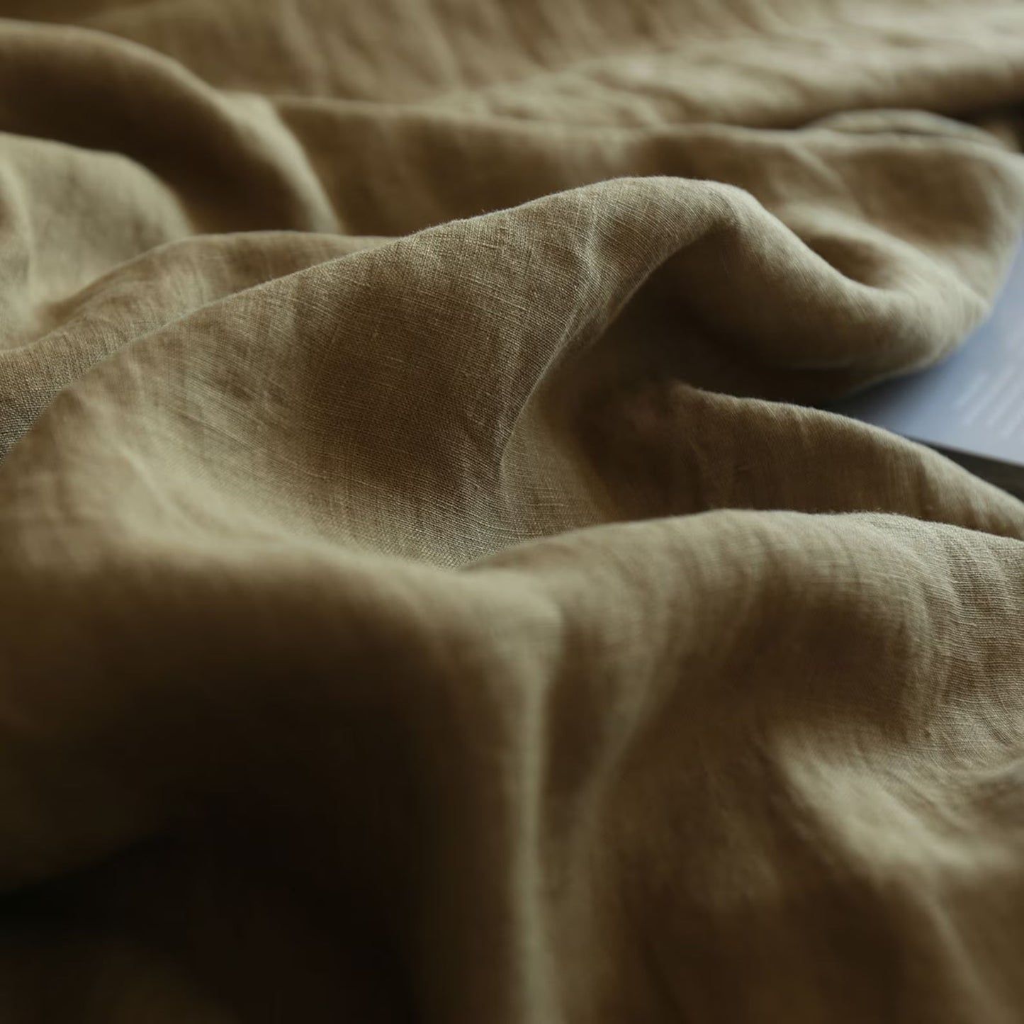 Moss Khaki Linen Fabric by the Meter, Medium Weight, Pre-Washed, Extra Wide 110 Inch
