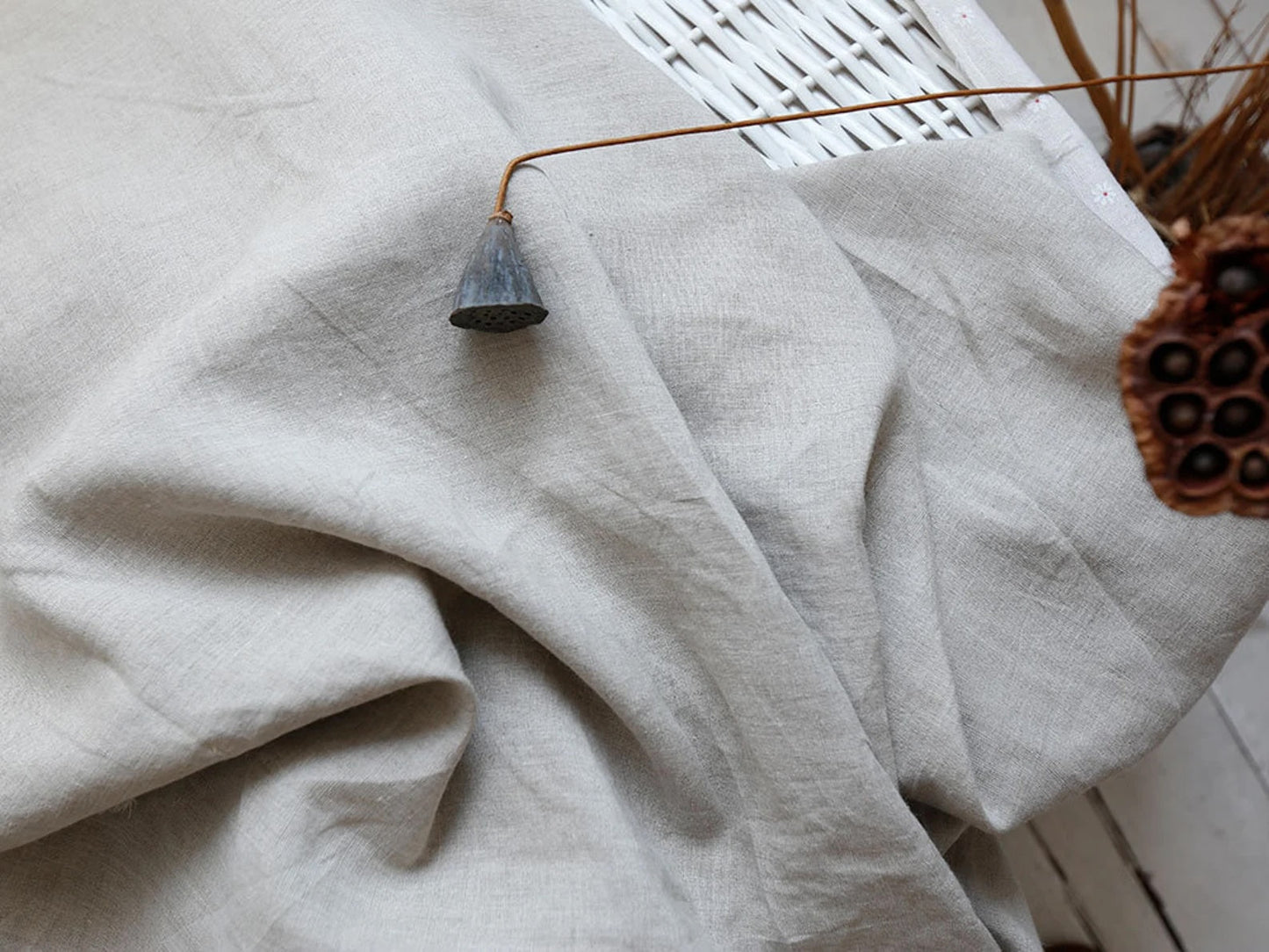 Natural Oatmeal Hemp Fabric by the Meter, Medium Weight, Pre-Washed, Extra Wide 110 Inch