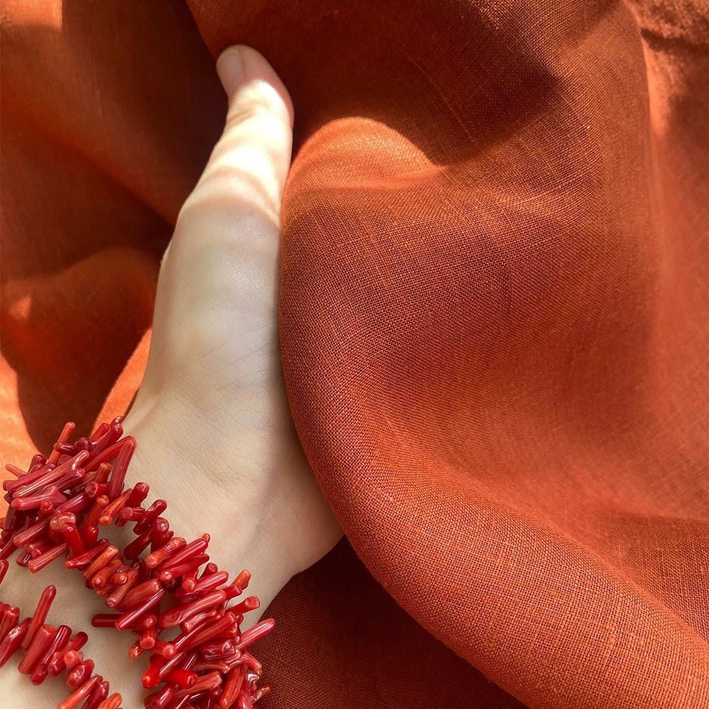 Terracotta Hemp Fabric by the Meter, Medium Weight, Pre-Washed, Extra Wide 110 Inch