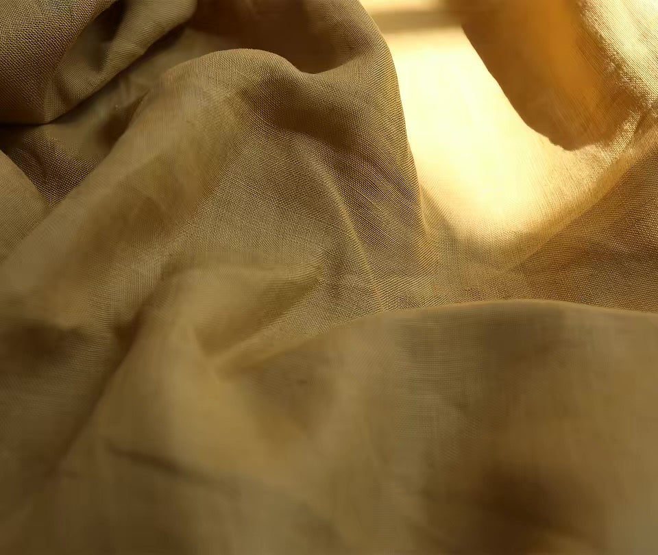 Golden Ochre Hemp Fabric by the Meter, Medium Weight, Pre-Washed, Extra Wide 110 Inch