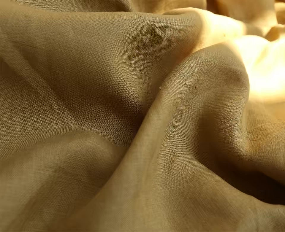 Golden Ochre Hemp Fabric by the Meter, Medium Weight, Pre-Washed, Extra Wide 110 Inch