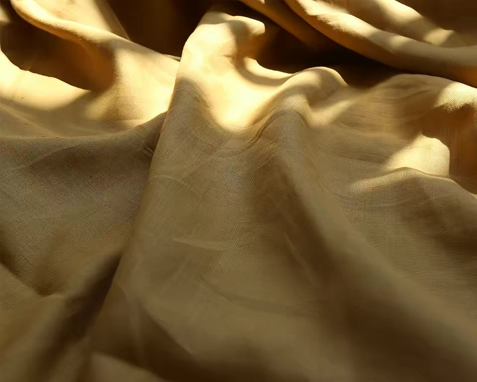 Golden Ochre Hemp Fabric by the Meter, Medium Weight, Pre-Washed, Extra Wide 110 Inch
