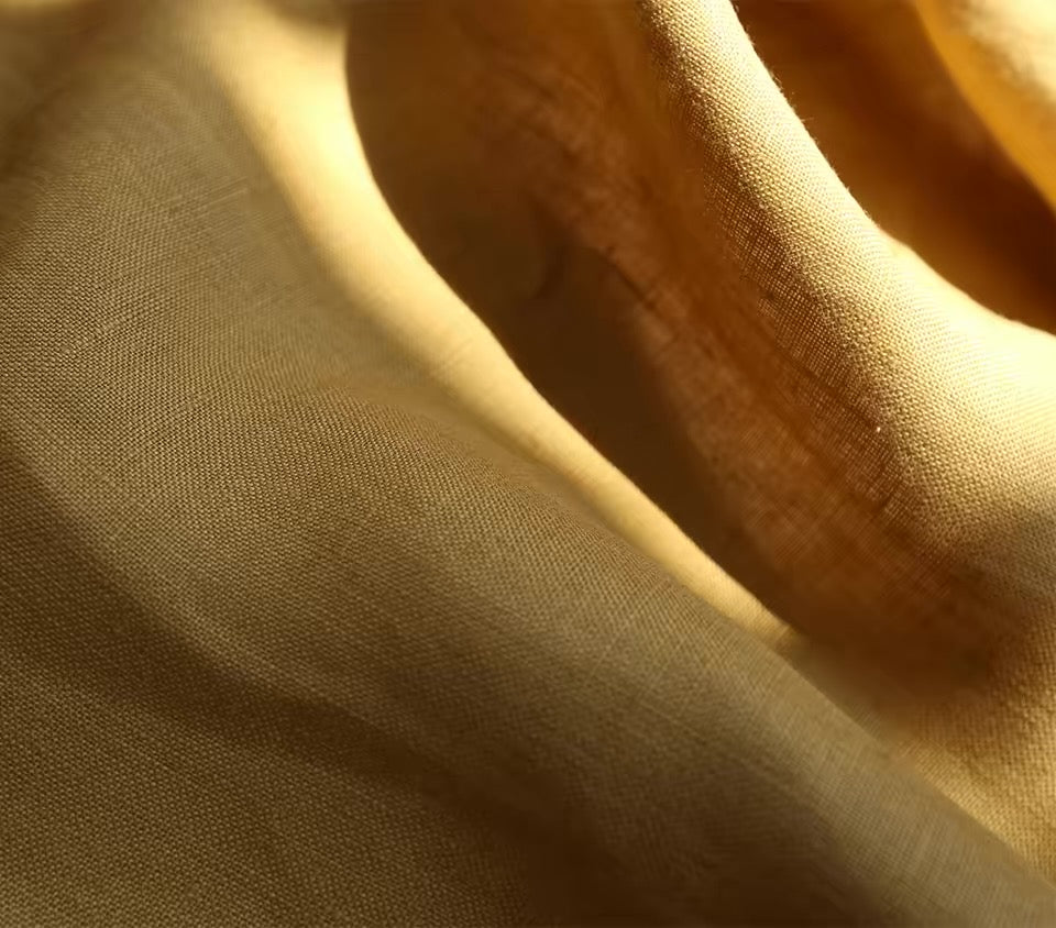 Golden Ochre Hemp Fabric by the Meter, Medium Weight, Pre-Washed, Extra Wide 110 Inch