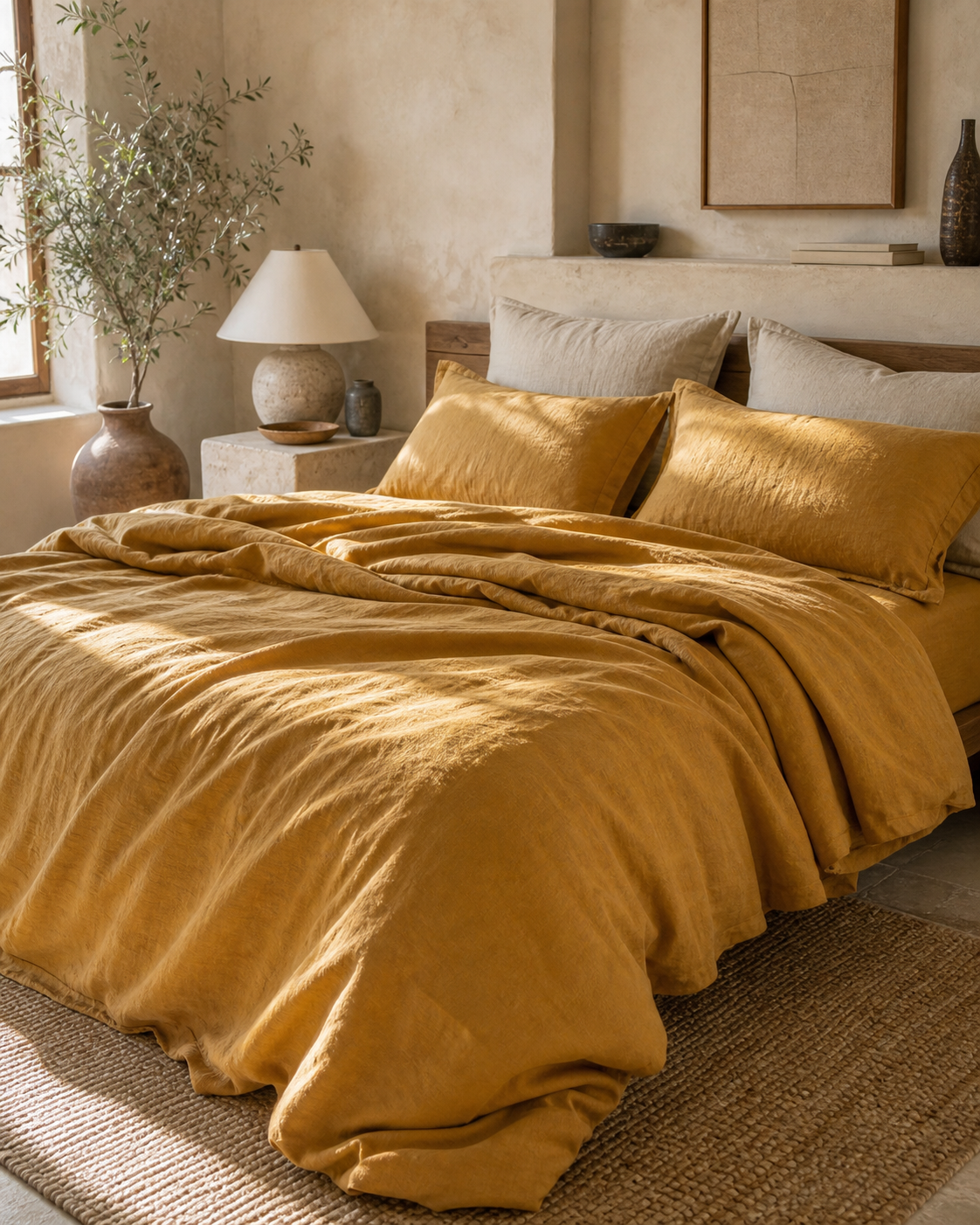 Golden Ochre Hemp Fabric by the Meter, Medium Weight, Pre-Washed, Extra Wide 110 Inch