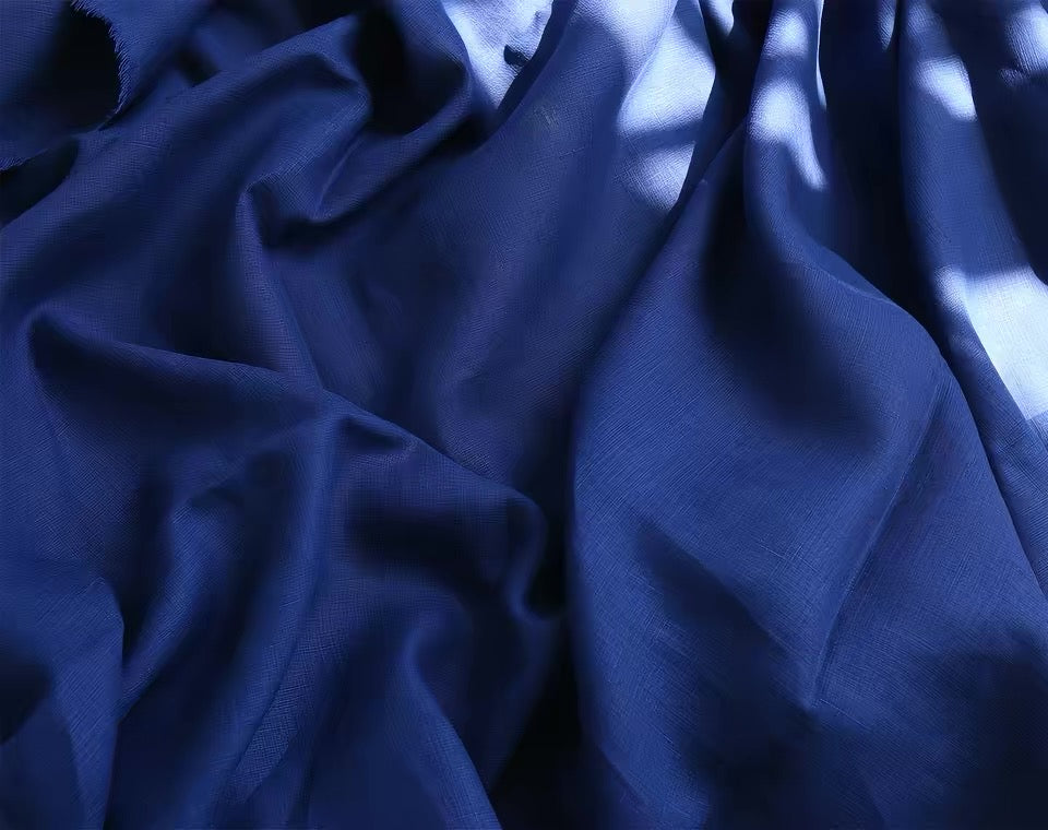 Deep Indigo Blue Hemp Fabric by the Meter, Medium Weight, Pre-Washed, Extra Wide 110 Inch