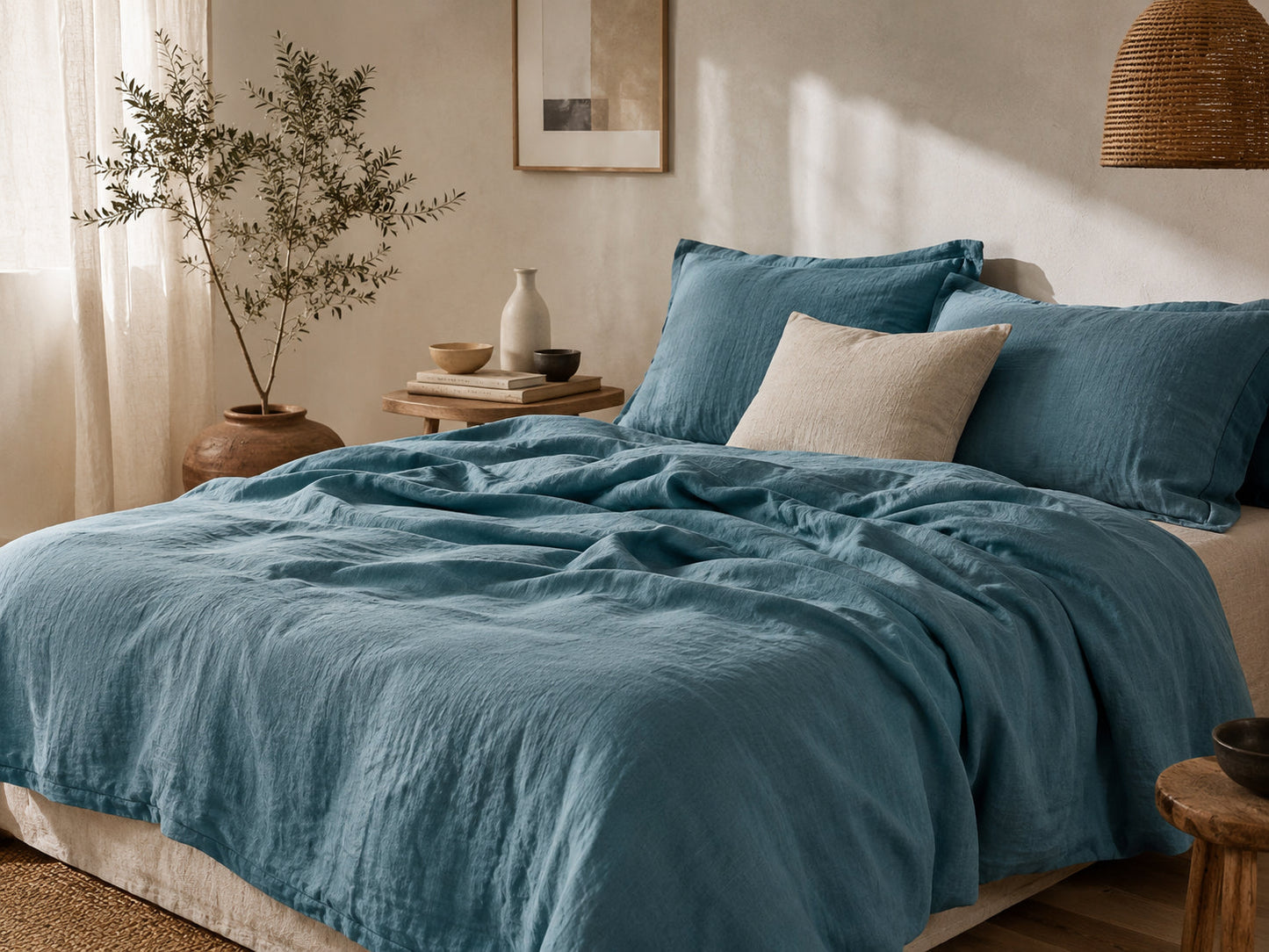 Teal Blue Hemp Fabric by the Meter, Medium Weight, Pre-Washed, Extra Wide 110 Inch