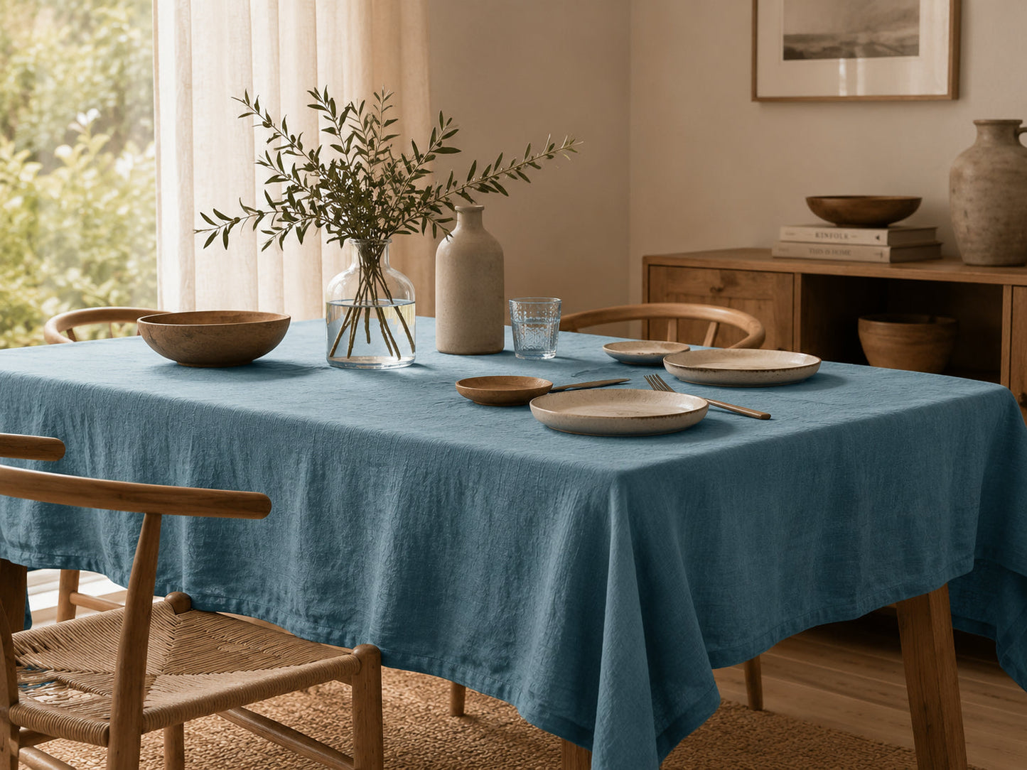 Teal Blue Hemp Fabric by the Meter, Medium Weight, Pre-Washed, Extra Wide 110 Inch