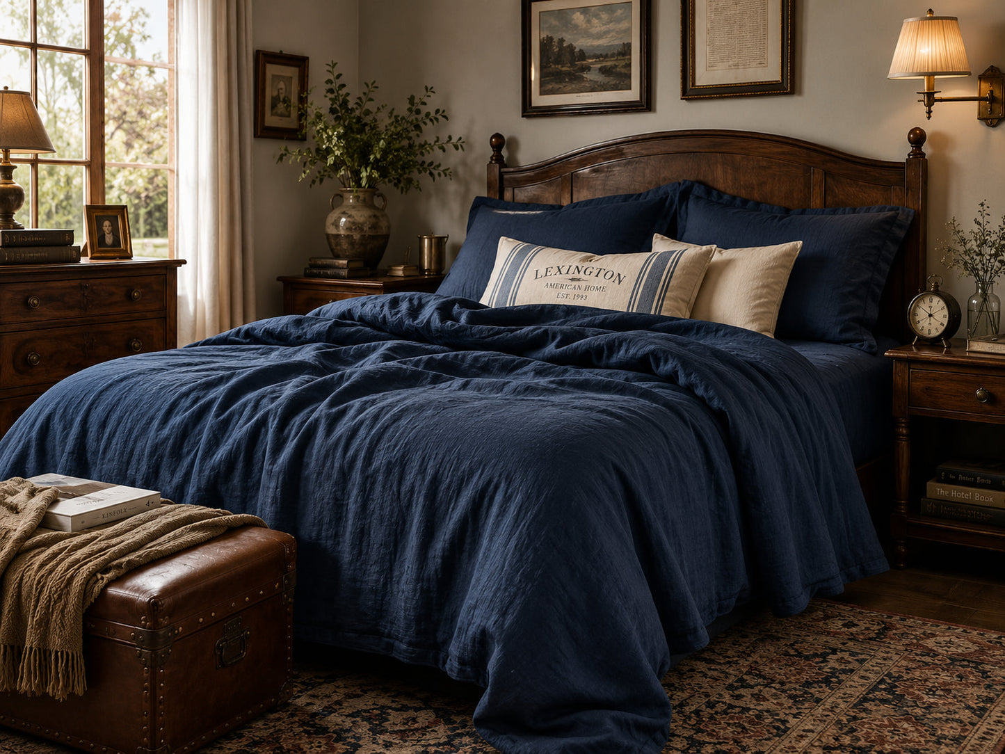 Midnight Navy Blue Hemp Fabric by the Meter, Medium Weight, Pre-Washed, Extra Wide 110 Inch