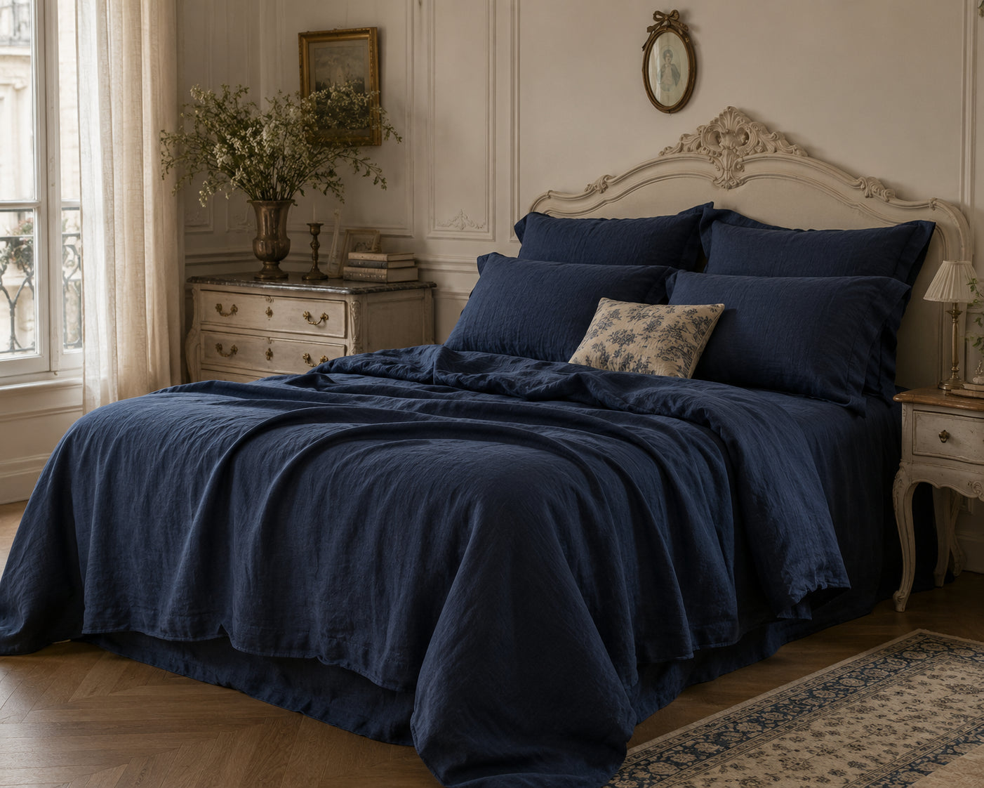 Midnight Navy Blue Hemp Fabric by the Meter, Medium Weight, Pre-Washed, Extra Wide 110 Inch