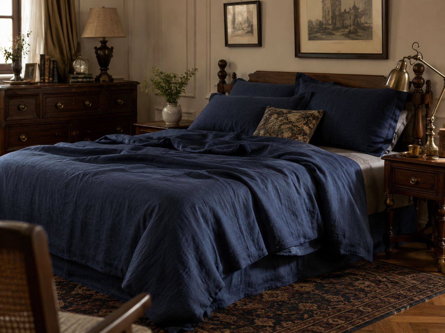 Midnight Navy Blue Hemp Fabric by the Meter, Medium Weight, Pre-Washed, Extra Wide 110 Inch
