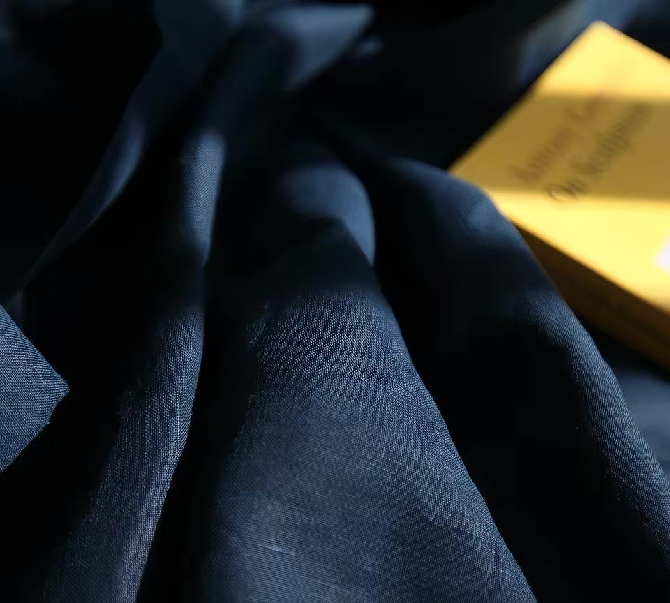 Midnight Navy Blue Hemp Fabric by the Meter, Medium Weight, Pre-Washed, Extra Wide 110 Inch