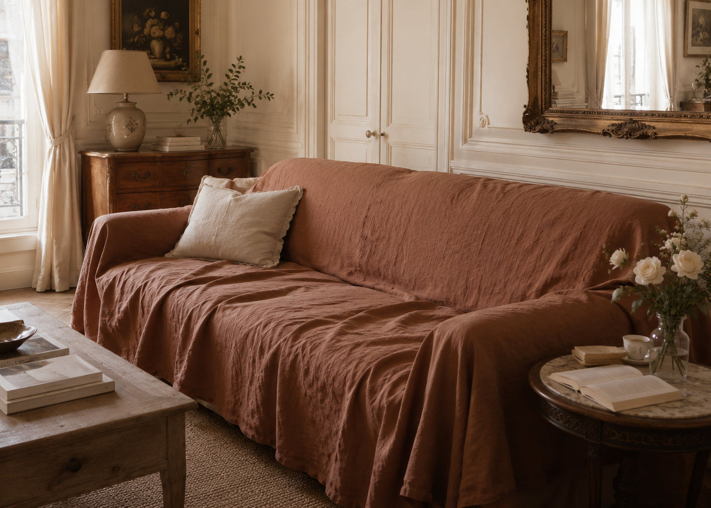 Warm Cinnamon Brown Hemp Fabric by the Meter, Medium Weight, Pre-Washed, Extra Wide 110 Inch