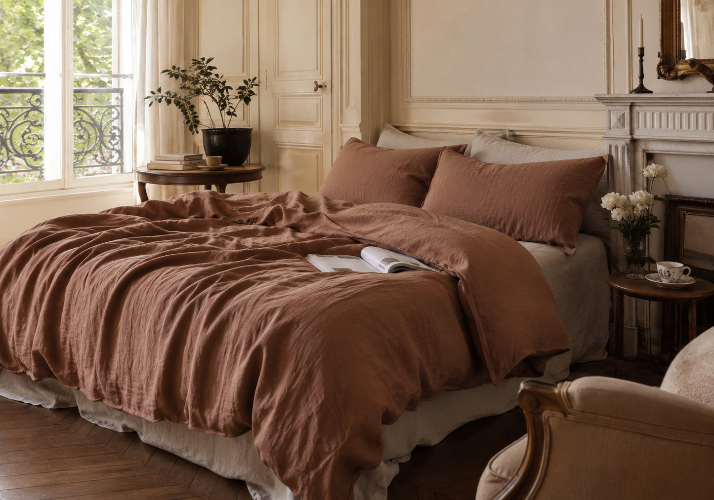 Warm Cinnamon Brown Hemp Fabric by the Meter, Medium Weight, Pre-Washed, Extra Wide 110 Inch