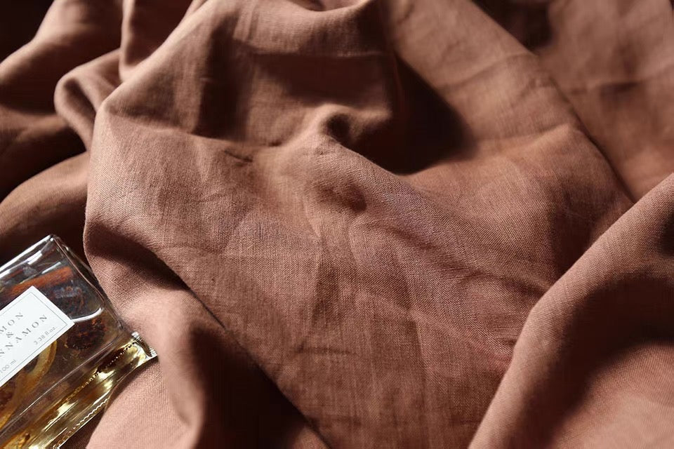 Warm Cinnamon Brown Hemp Fabric by the Meter, Medium Weight, Pre-Washed, Extra Wide 110 Inch