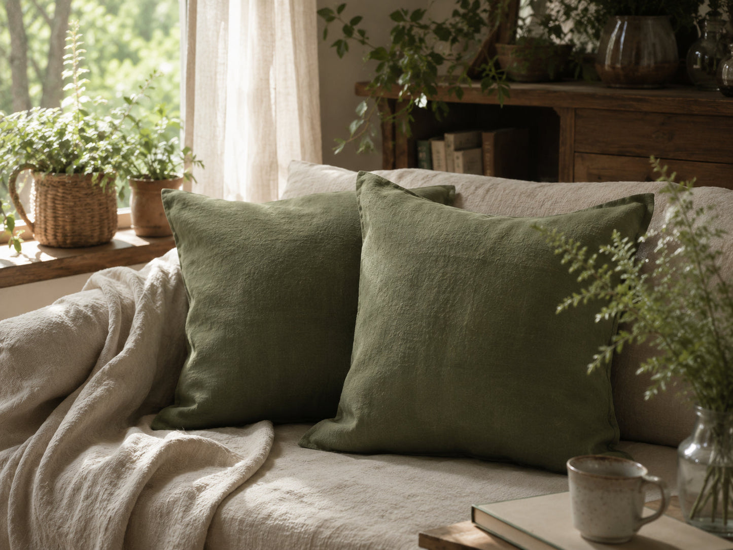 Forest Green Hemp Fabric by the Meter, Medium Weight, Pre-Washed, Extra Wide 110 Inch