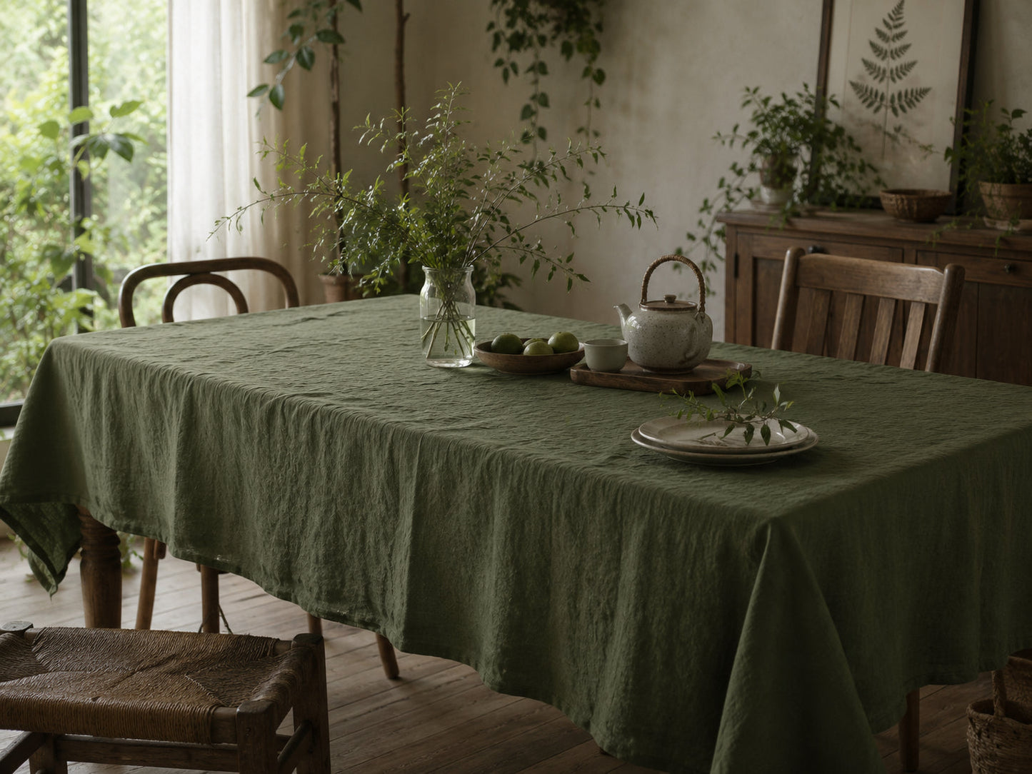 Forest Green Hemp Fabric by the Meter, Medium Weight, Pre-Washed, Extra Wide 110 Inch