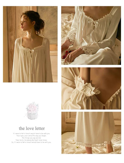 Elegant white night gown, Square neck white dress, Cozy cotton Nightie, Vintage Long Nightgown