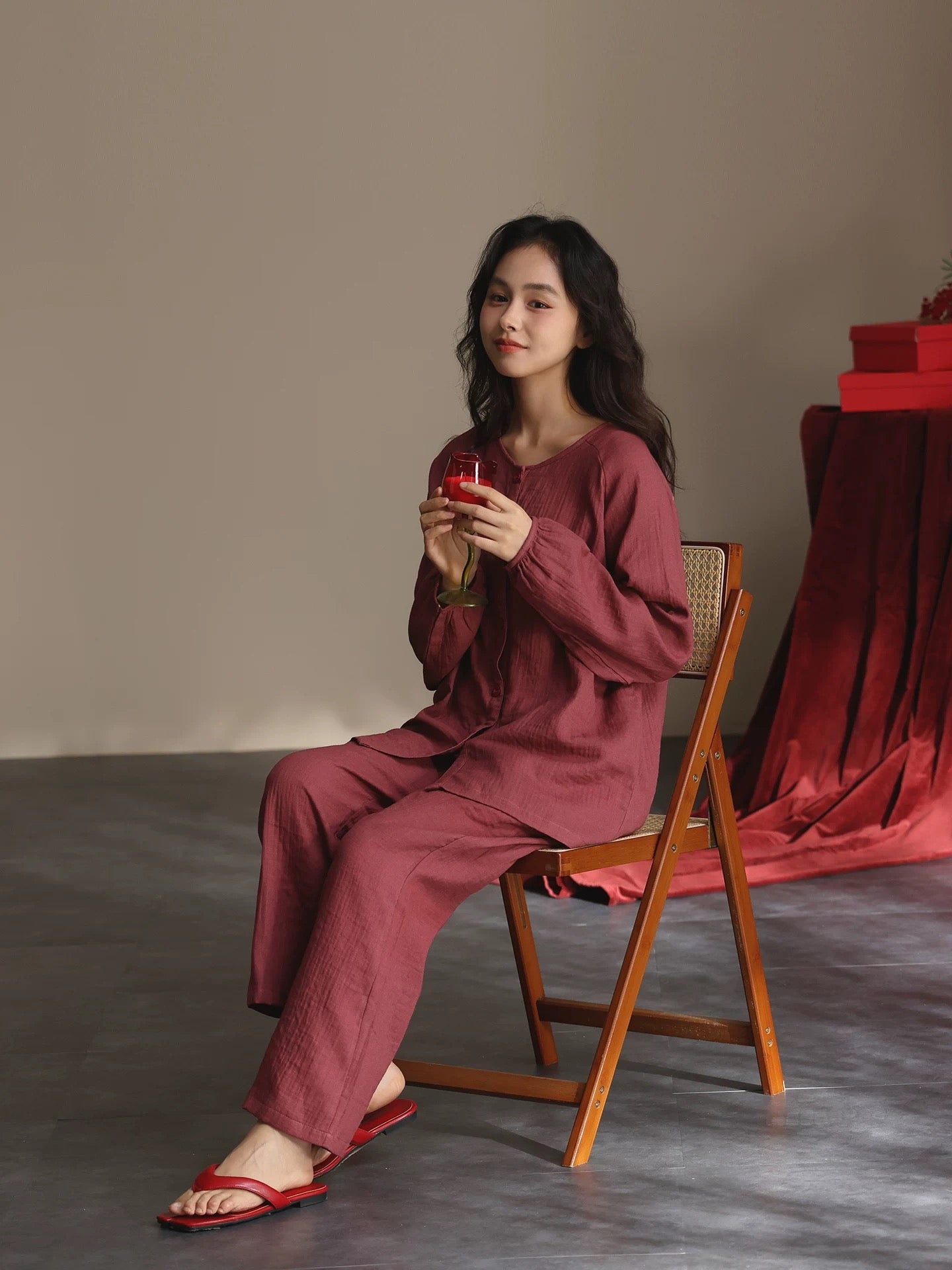 Muted Burgundy Double Gauze Cotton Lounge Set