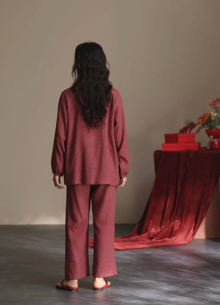 Muted Burgundy Double Gauze Cotton Lounge Set