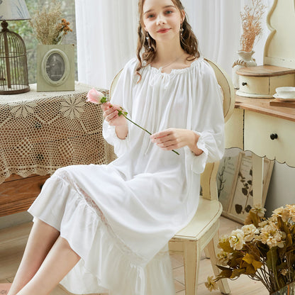 White Lace Deco Dress - Cotton Nightgown for Effortless Elegance and Cozy Loungewear, a Perfect Valentine's Day Gift