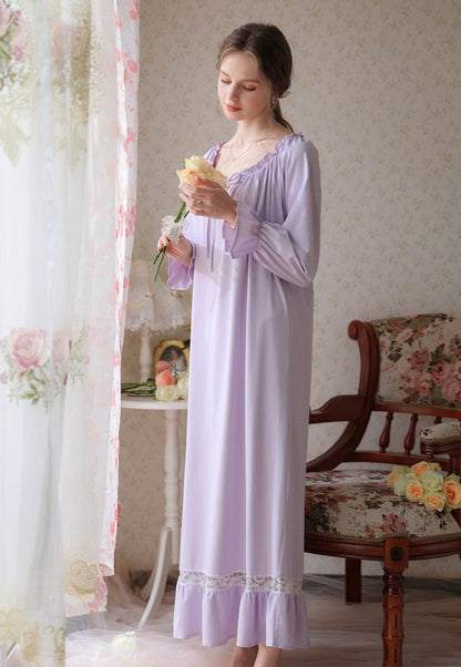 Purple Lace Deco dress, Cotton Nightgown, Purple sleepwear, Elegant nightie, Valentine's Day gift
