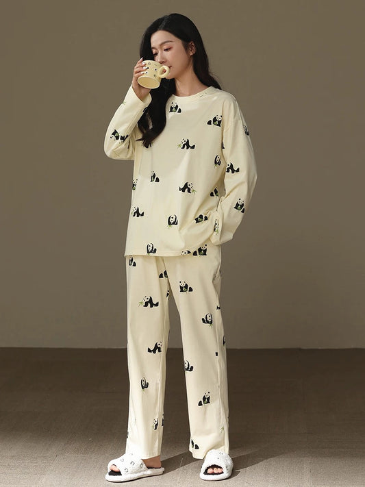 Cute Panda Print Loungewear - 100% Cotton Sleepwear for Ultimate Coziness, Perfect Valentine's Day Gift