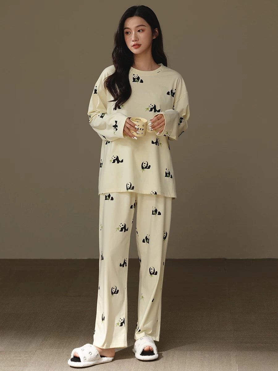 Cute Panda Print Loungewear - 100% Cotton Sleepwear for Ultimate Coziness, Perfect Valentine's Day Gift