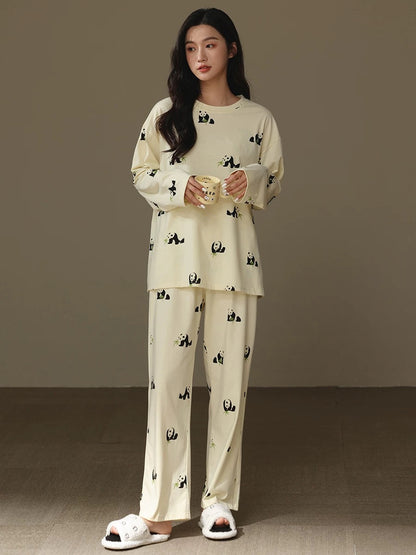 Cute Panda Print Loungewear - 100% Cotton Sleepwear for Ultimate Coziness, Perfect Valentine's Day Gift