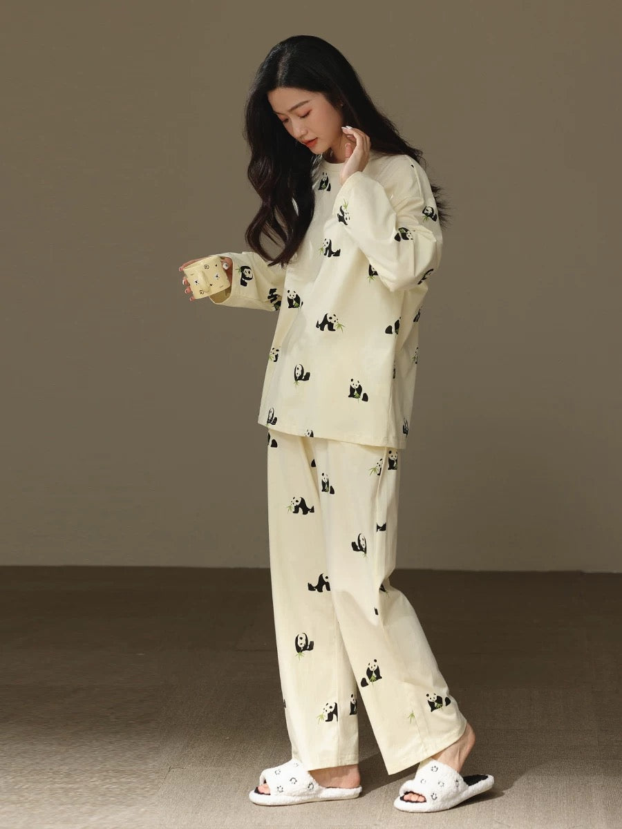 Cute Panda Print Loungewear - 100% Cotton Sleepwear for Ultimate Coziness, Perfect Valentine's Day Gift
