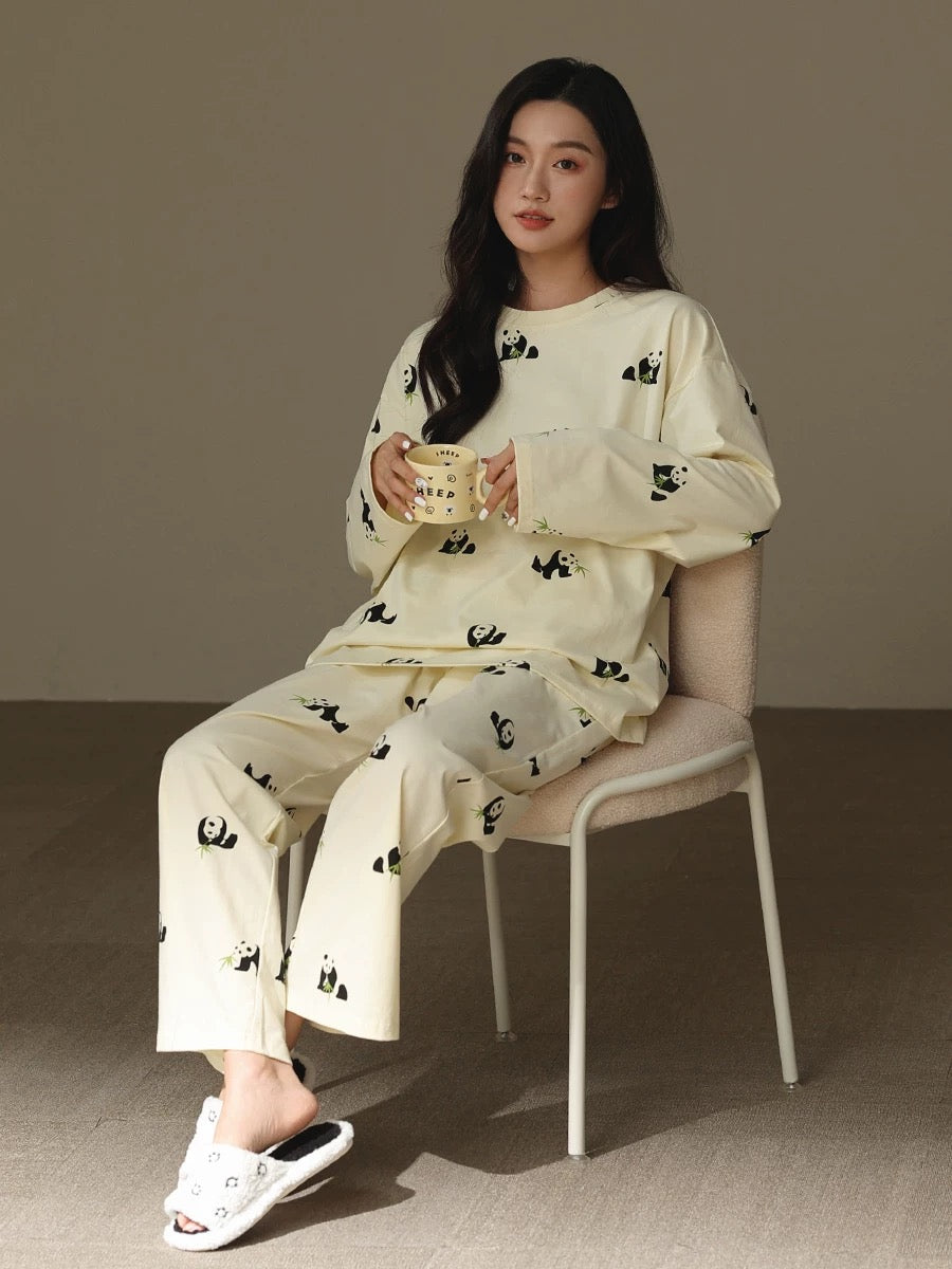 Cute Panda Print Loungewear - 100% Cotton Sleepwear for Ultimate Coziness, Perfect Valentine's Day Gift