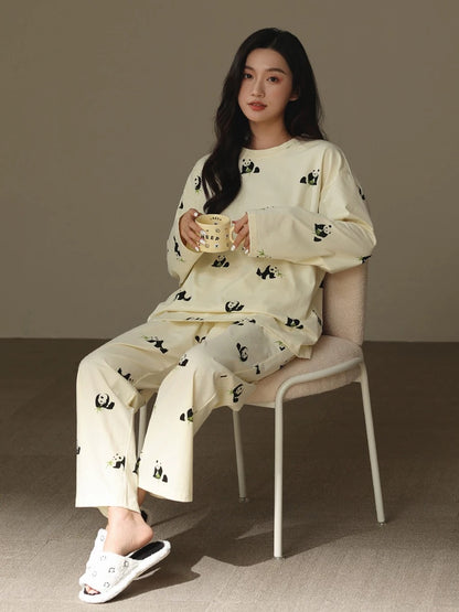 Cute Panda Print Loungewear - 100% Cotton Sleepwear for Ultimate Coziness, Perfect Valentine's Day Gift